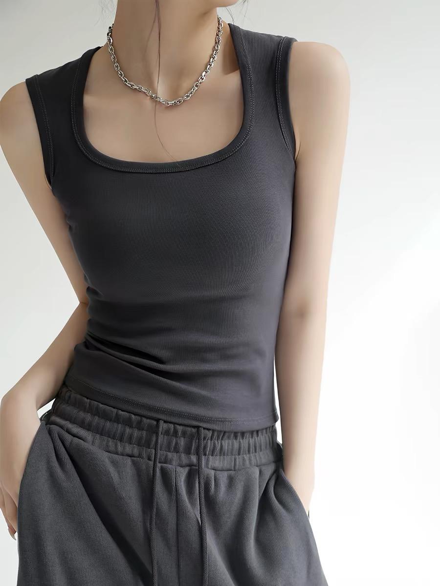 Square Neck Wide Strap Slim-Fit Cami Tank Top