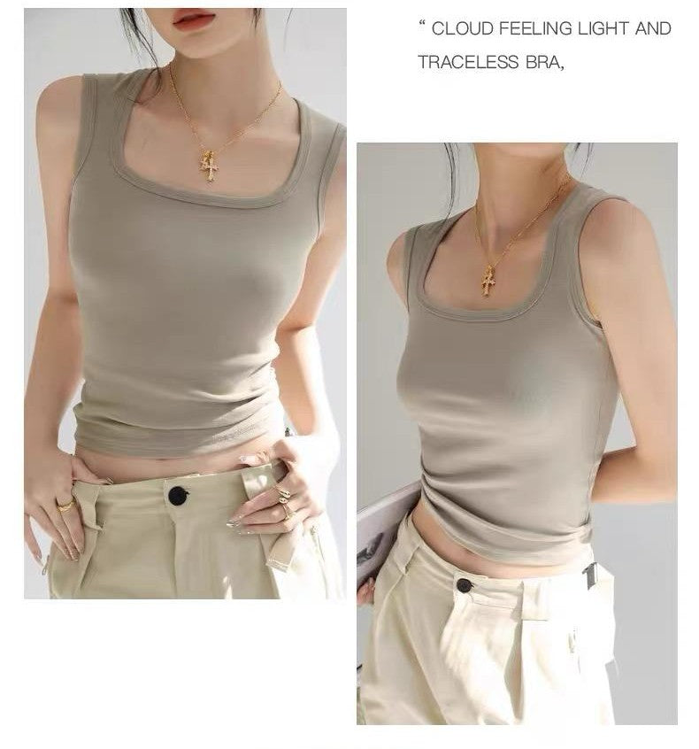 Square Neck Wide Strap Slim-Fit Cami Tank Top