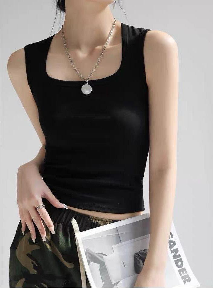 Square Neck Wide Strap Slim-Fit Cami Tank Top