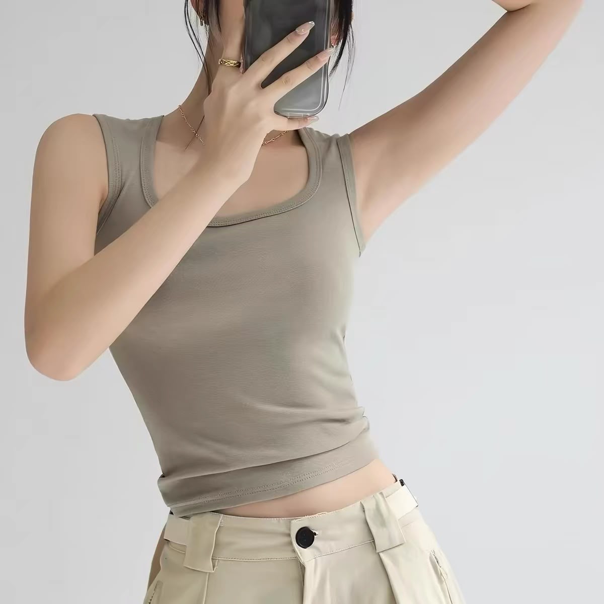 Square Neck Wide Strap Slim-Fit Cami Tank Top
