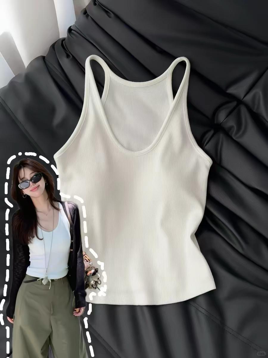 French Ribbed Padded Tank Top | Built-In Bra Crop Cami