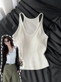French Ribbed Padded Tank Top | Built-In Bra Crop Cami