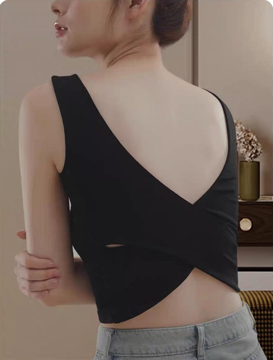 Sexy Backless Cross-Strap Padded Crop Tank Top